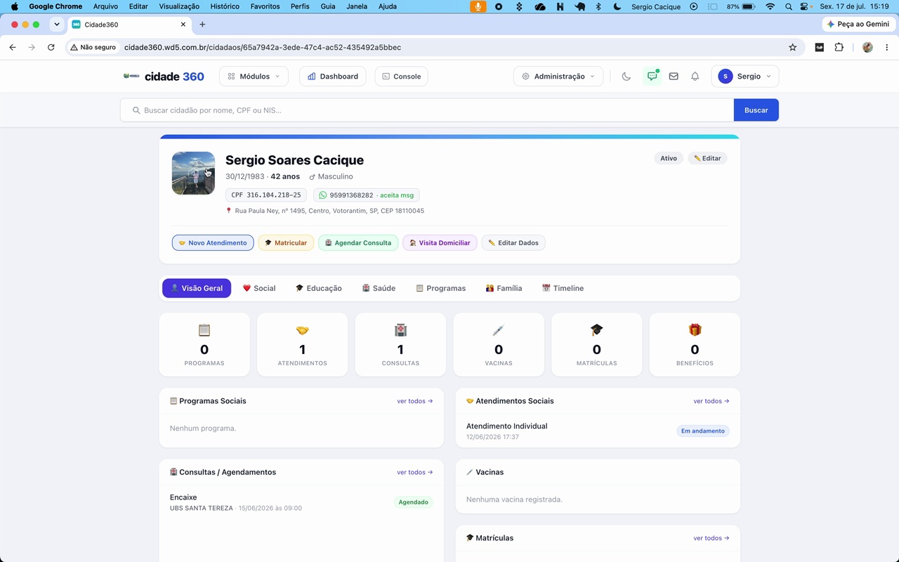 Perfil unificado do cidadão no Cidade360